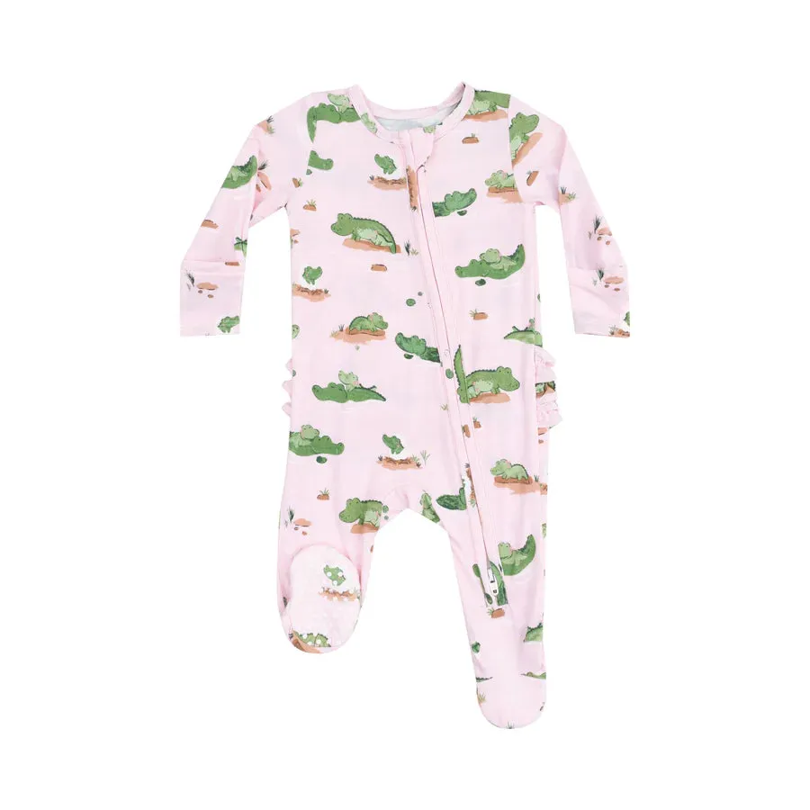 Angel Dear Alligator Pink Zipper Ruffle Back Footie