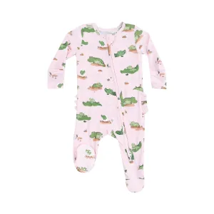 Angel Dear Alligator Pink Zipper Ruffle Back Footie