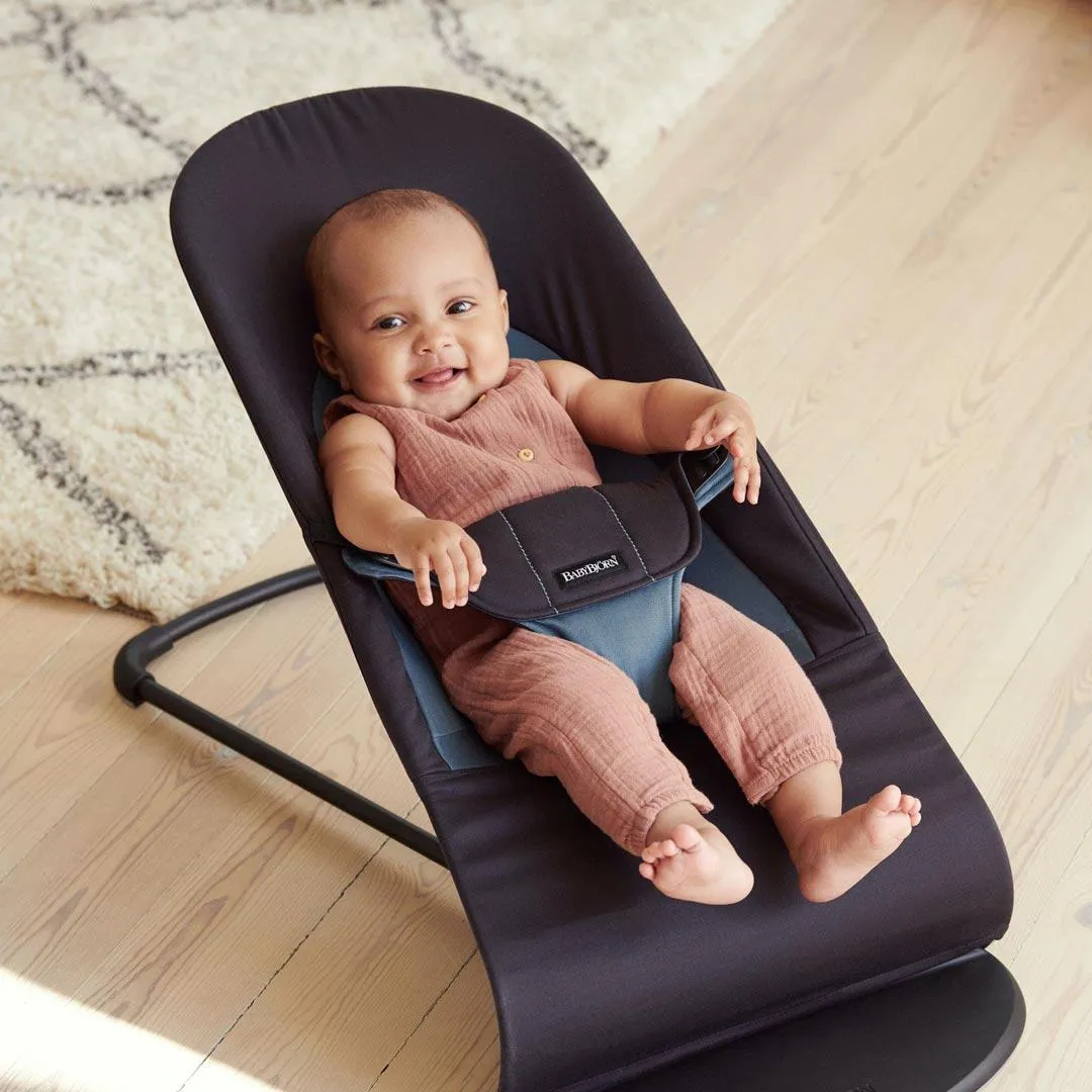 BabyBjorn Balance Soft Cotton Baby Bouncer - Black Frame - Black/Dark Grey