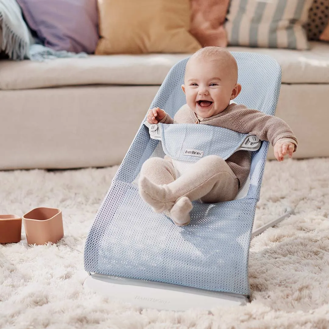 BabyBjorn Balance Soft Mesh Baby Bouncer - Grey Frame - Fog Blue