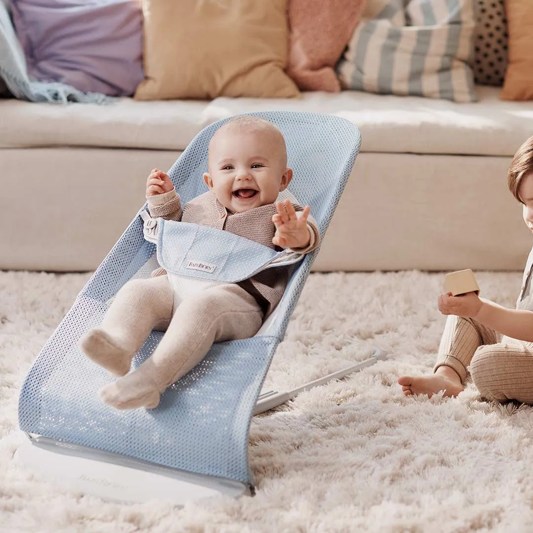 BabyBjorn Balance Soft Mesh Baby Bouncer - Grey Frame - Fog Blue
