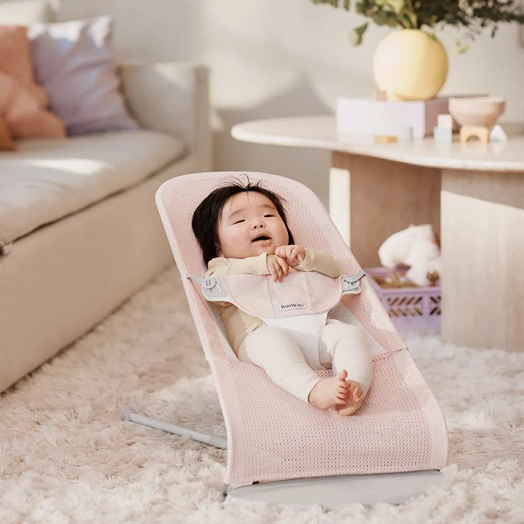 BabyBjorn Balance Soft Mesh Baby Bouncer - Grey Frame - Pearly Pink