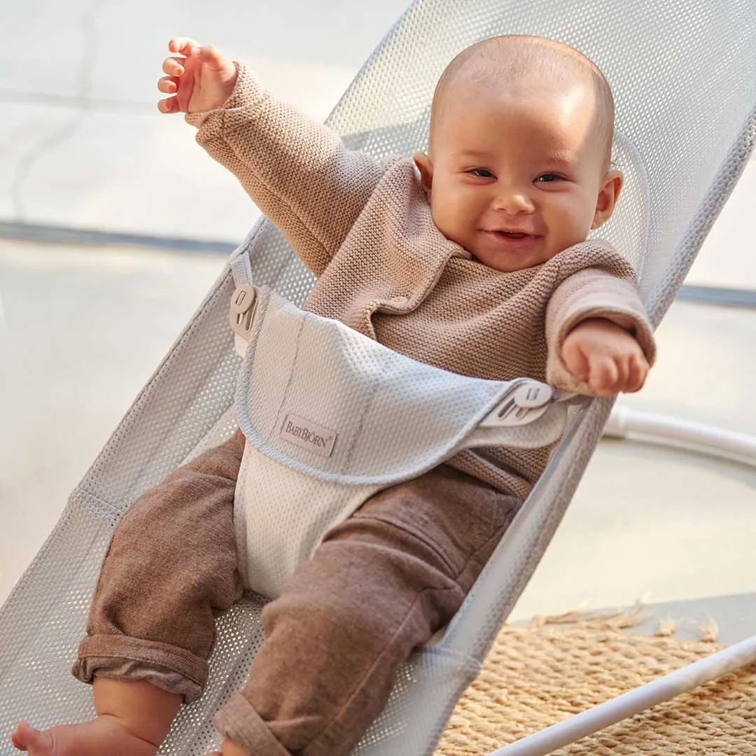 BabyBjorn Balance Soft Mesh Baby Bouncer - Grey Frame - Silver/White