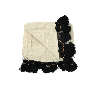 Bali Cotton Throw | Black Tassel | White 220x140cm Zoco Home