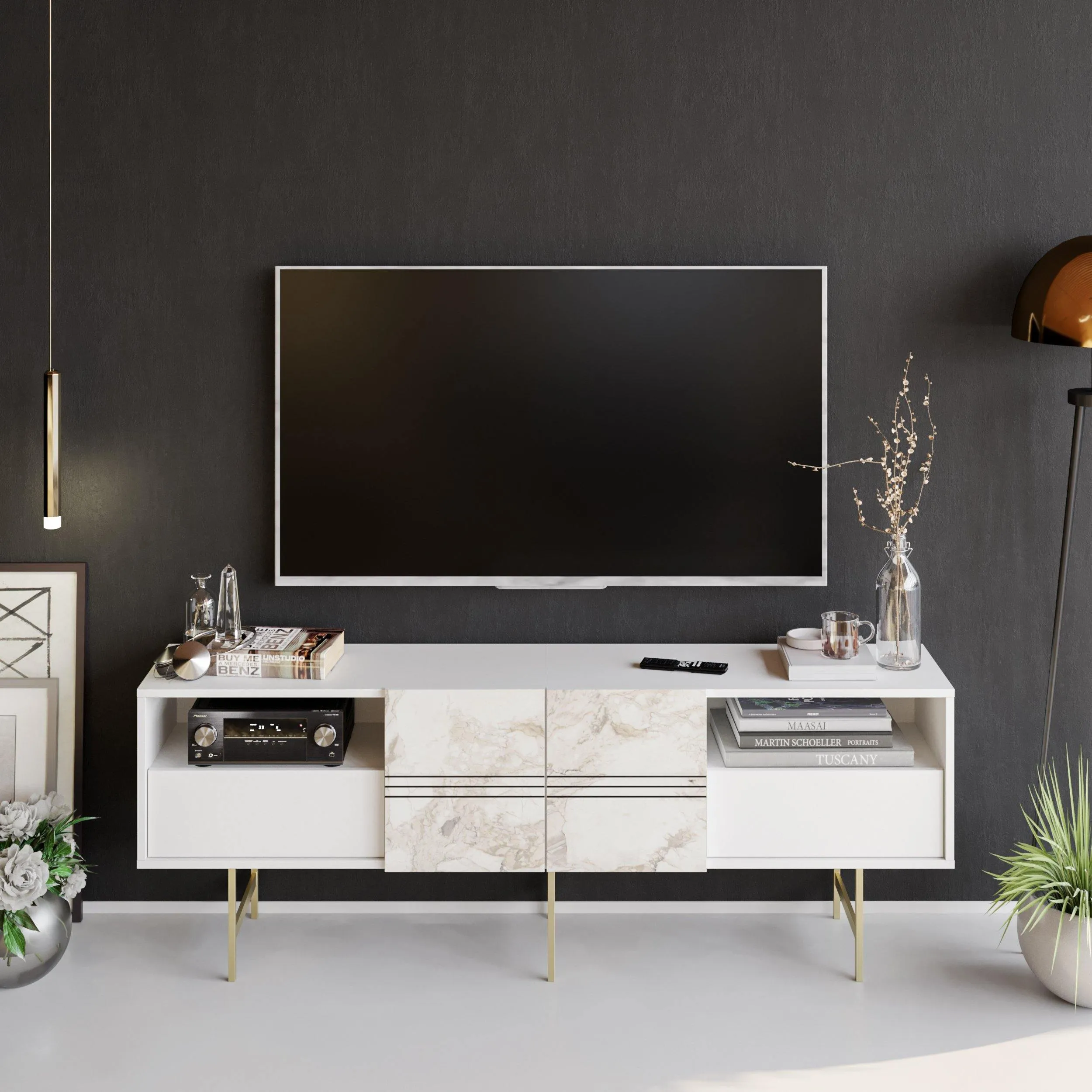 Derin 71" Media Console and TV Stand with Cabinets and Shelves for TVs up to 80" Decorotika