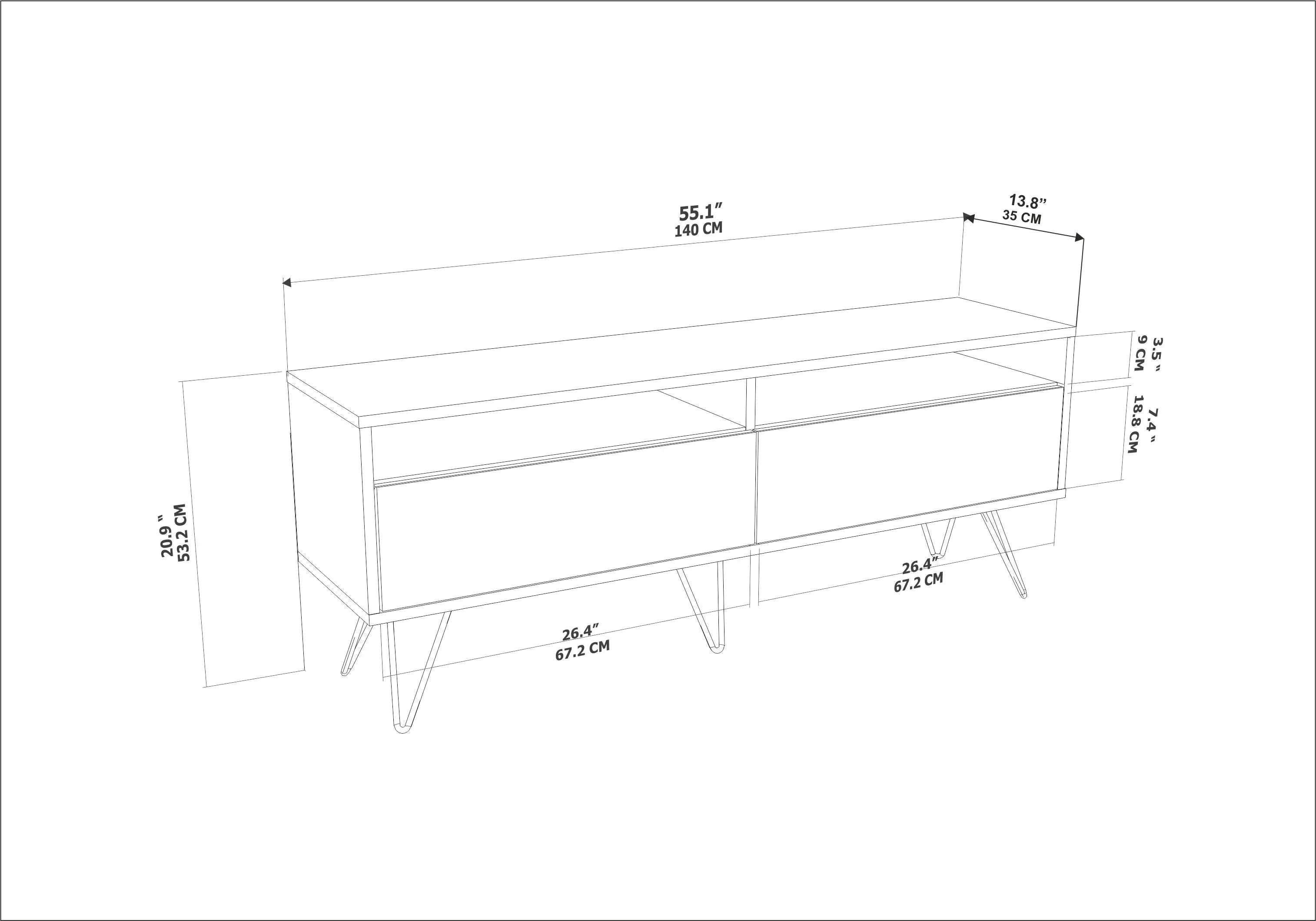 Flay 55" Wide TV Stand for TVs up to 65" | Media Console Decorotika