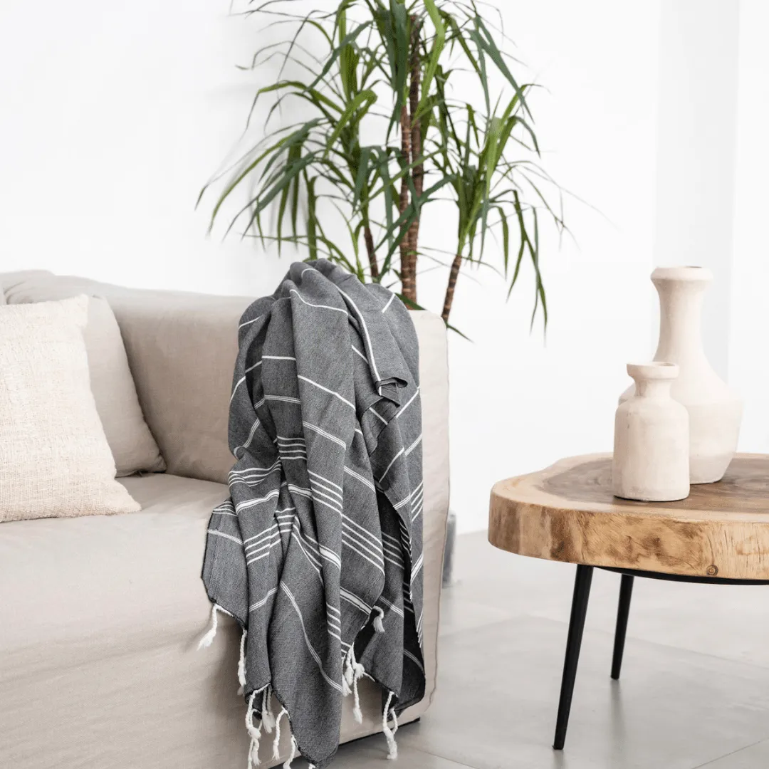 Fouta Stripe Towel | Black 90x175cm Zoco Home