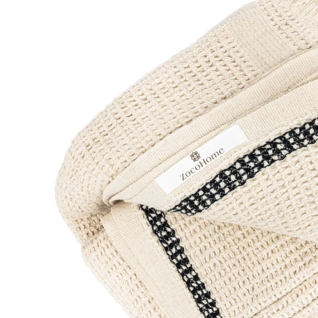 Fouta Waffle Throw | Natural / Black | 125x180 cm Zoco Home