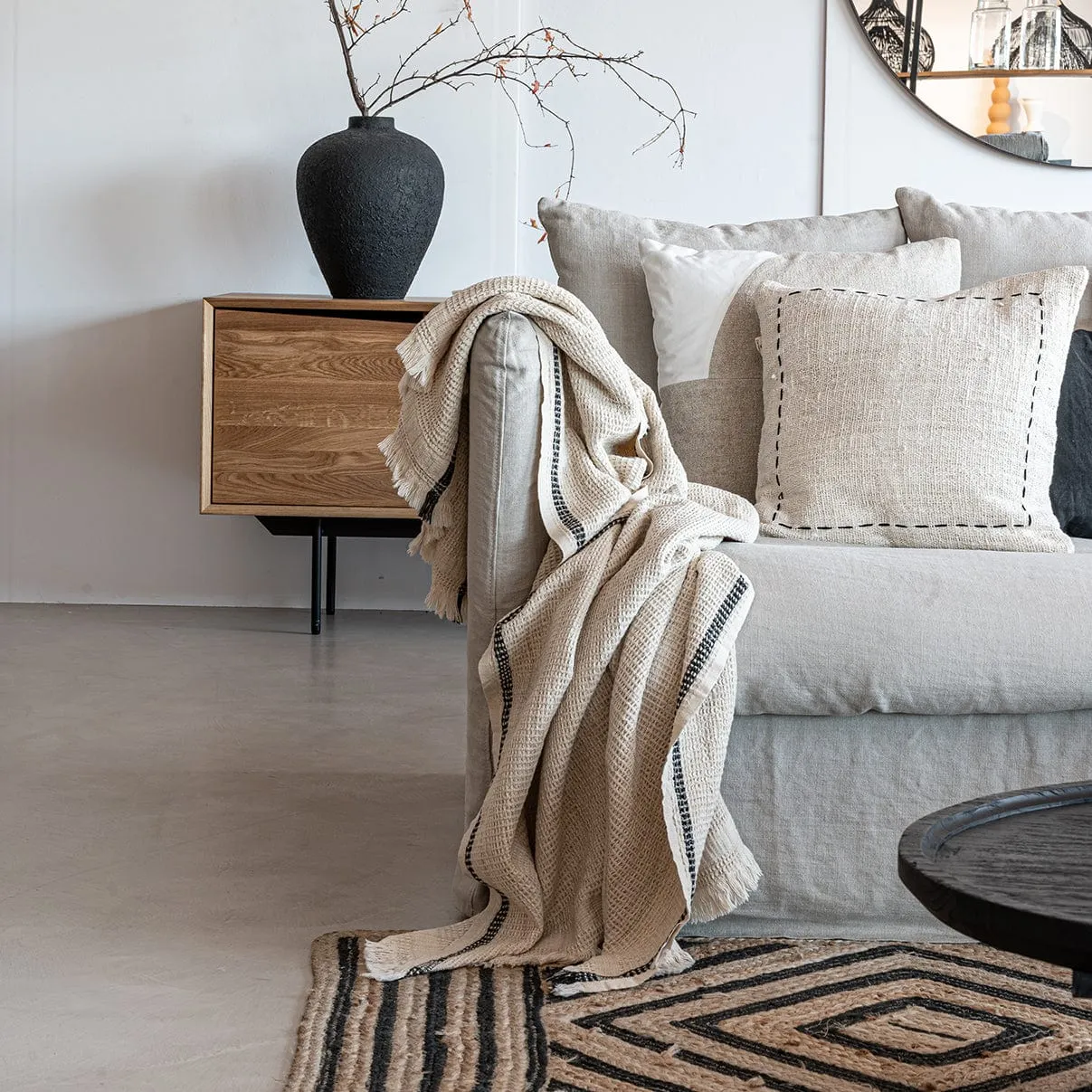 Fouta Waffle Throw | Natural / Black | 125x180 cm Zoco Home
