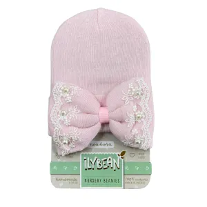 IlyBean Pink Hat w/ Lace Trim & Pearls