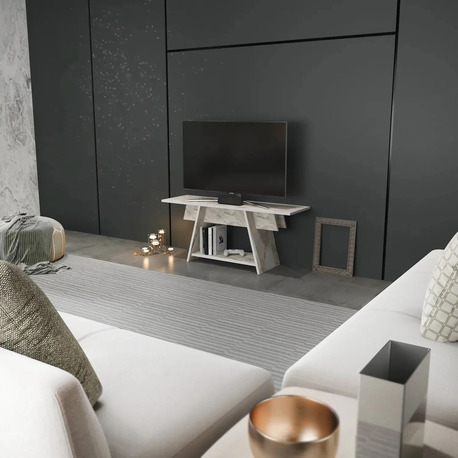 Lanca 47" Wide Minimalist TV Stand Media Console | Streamlined Design for TVs up to 55" Decorotika