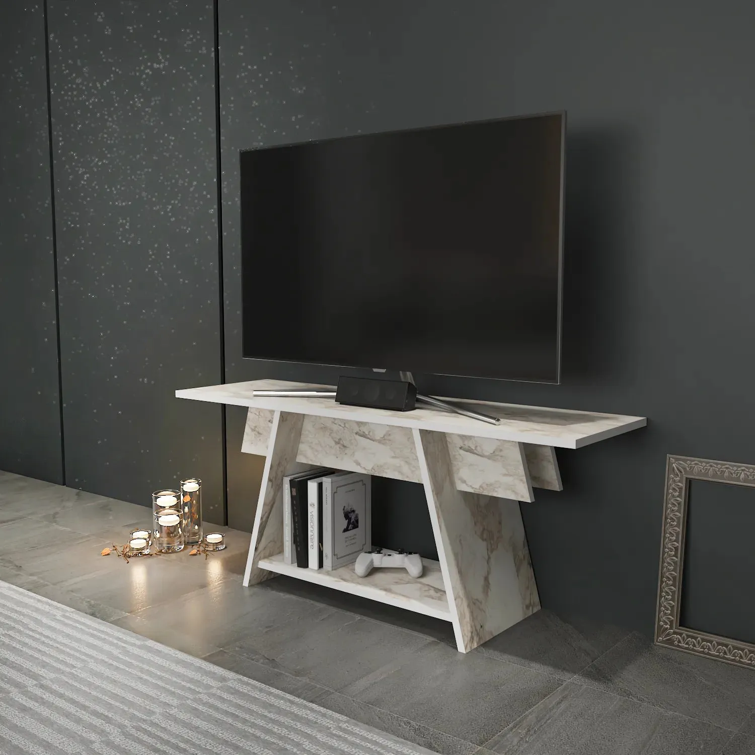 Lanca 47" Wide Minimalist TV Stand Media Console | Streamlined Design for TVs up to 55" Decorotika