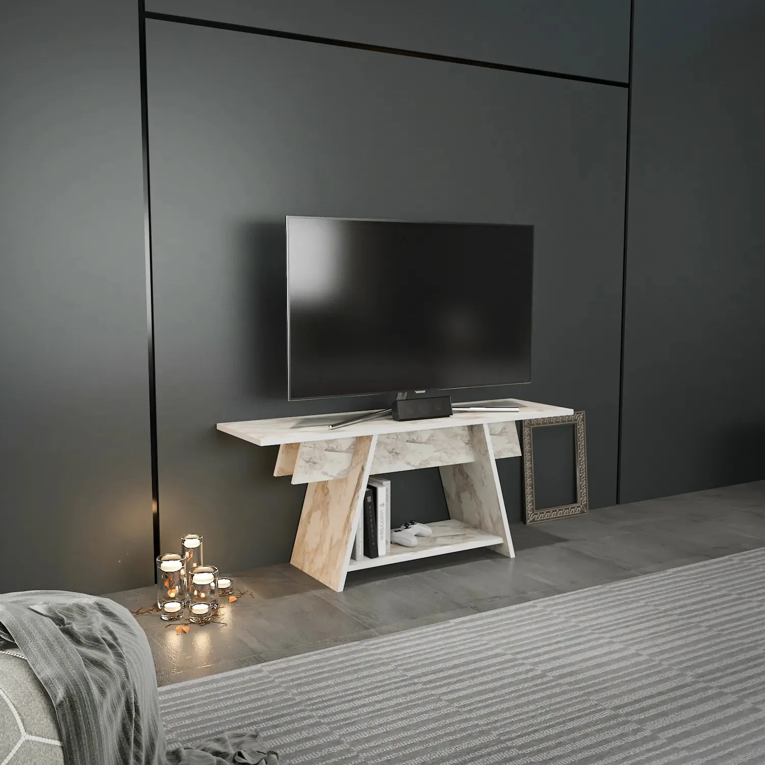 Lanca 47" Wide Minimalist TV Stand Media Console | Streamlined Design for TVs up to 55" Decorotika