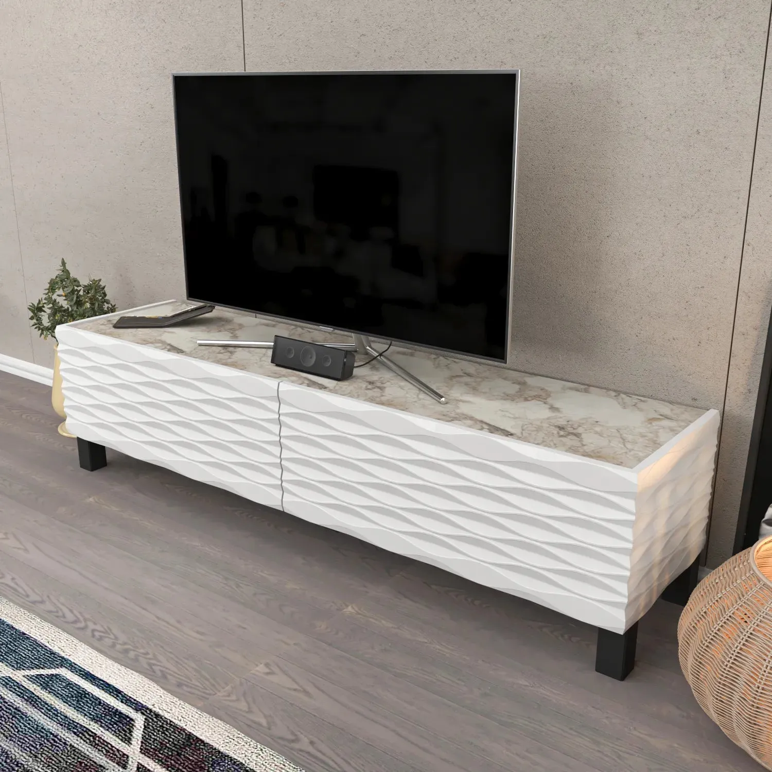 Lerze 59 inch Wide TV Stand Media Console fot TVs up to 65 inch Decorotika