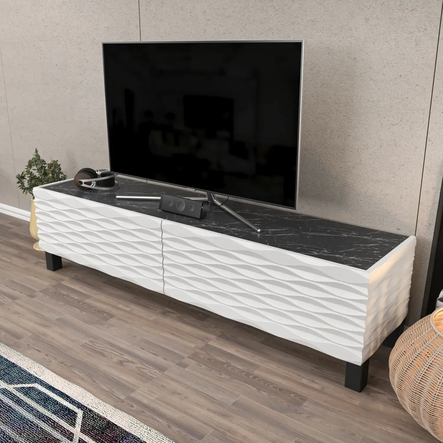 Lerze 59 inch Wide TV Stand Media Console fot TVs up to 65 inch Decorotika