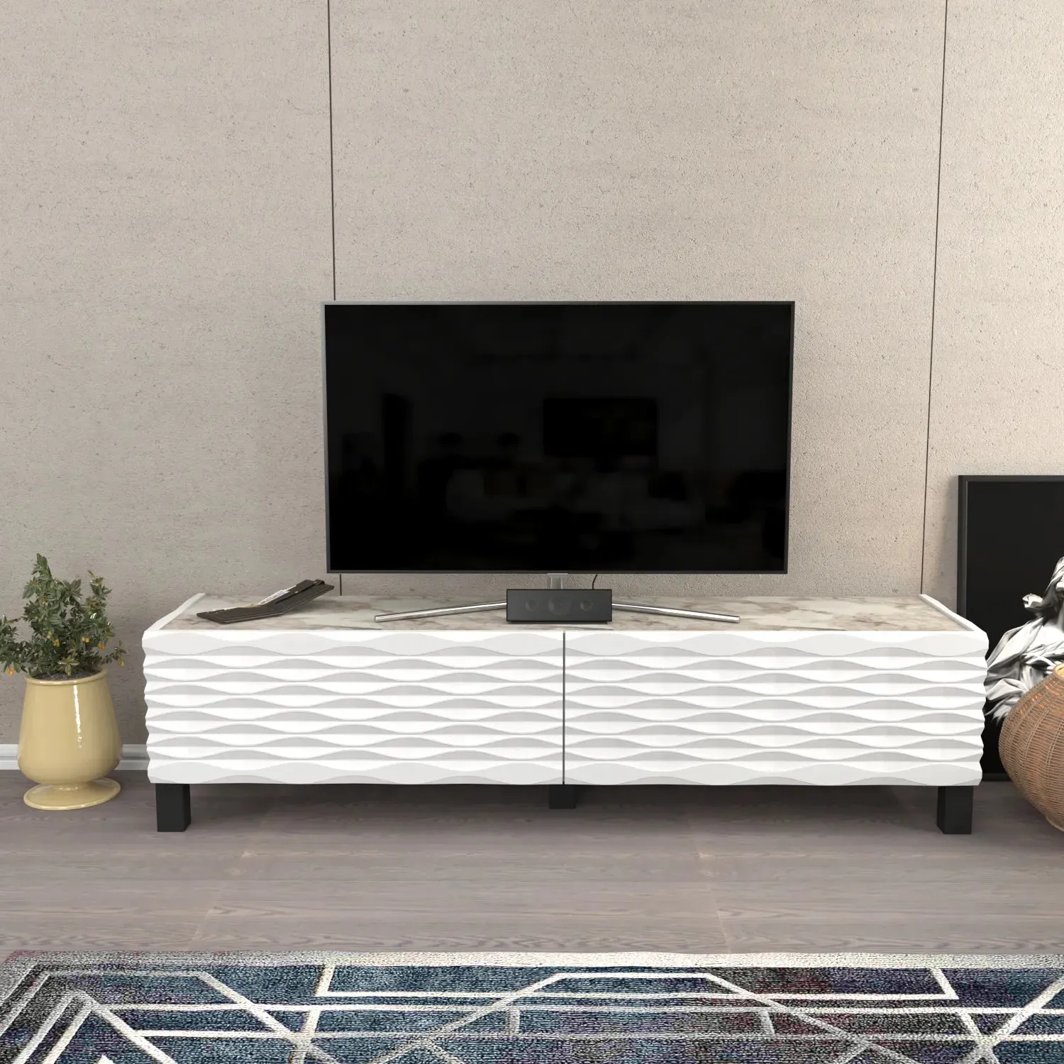 Lerze 59 inch Wide TV Stand Media Console fot TVs up to 65 inch Decorotika