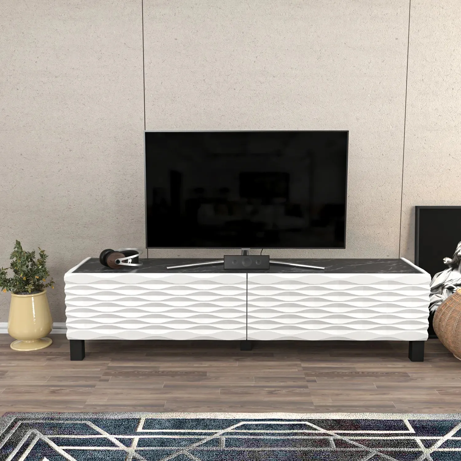 Lerze 59 inch Wide TV Stand Media Console fot TVs up to 65 inch Decorotika