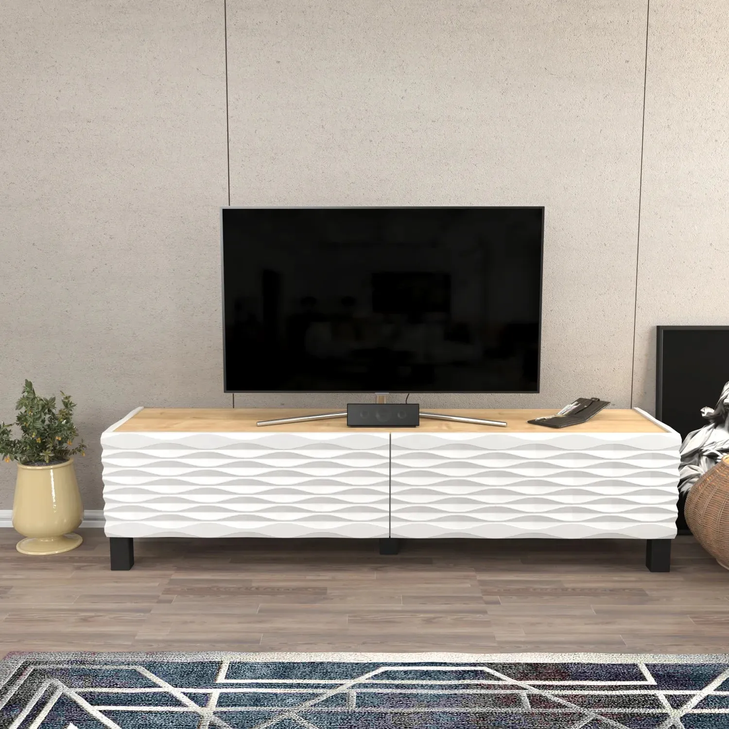 Lerze 59 inch Wide TV Stand Media Console fot TVs up to 65 inch Decorotika