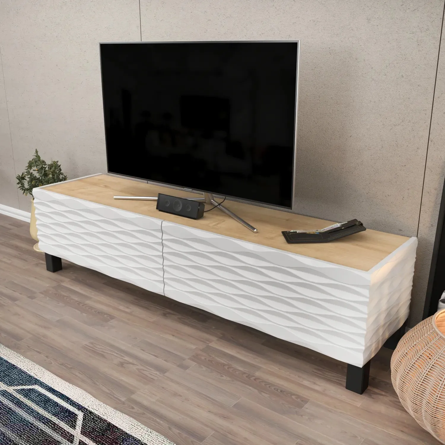 Lerze 59 inch Wide TV Stand Media Console fot TVs up to 65 inch Decorotika