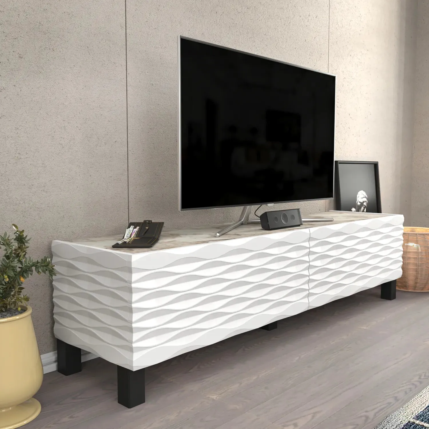 Lerze 59 inch Wide TV Stand Media Console fot TVs up to 65 inch Decorotika