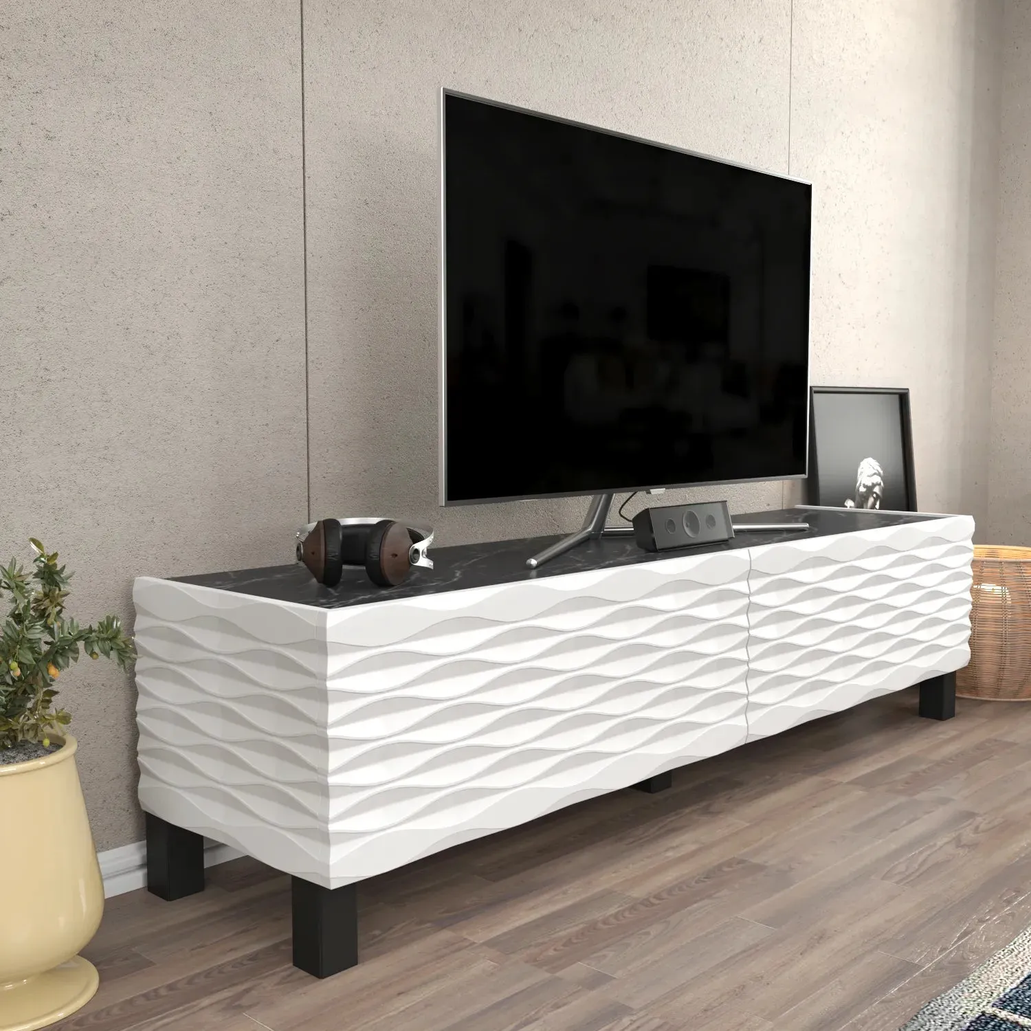 Lerze 59 inch Wide TV Stand Media Console fot TVs up to 65 inch Decorotika
