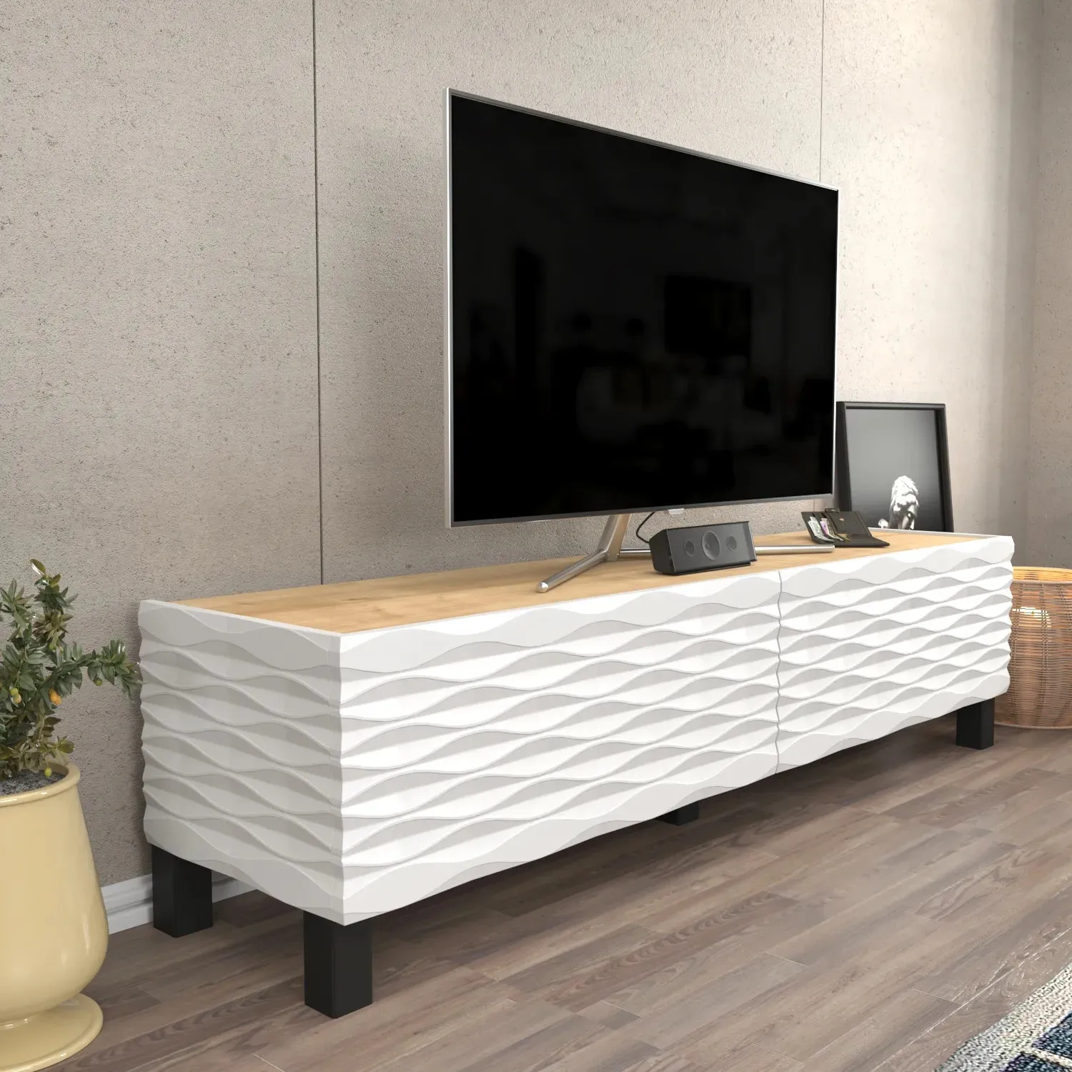 Lerze 59 inch Wide TV Stand Media Console fot TVs up to 65 inch Decorotika