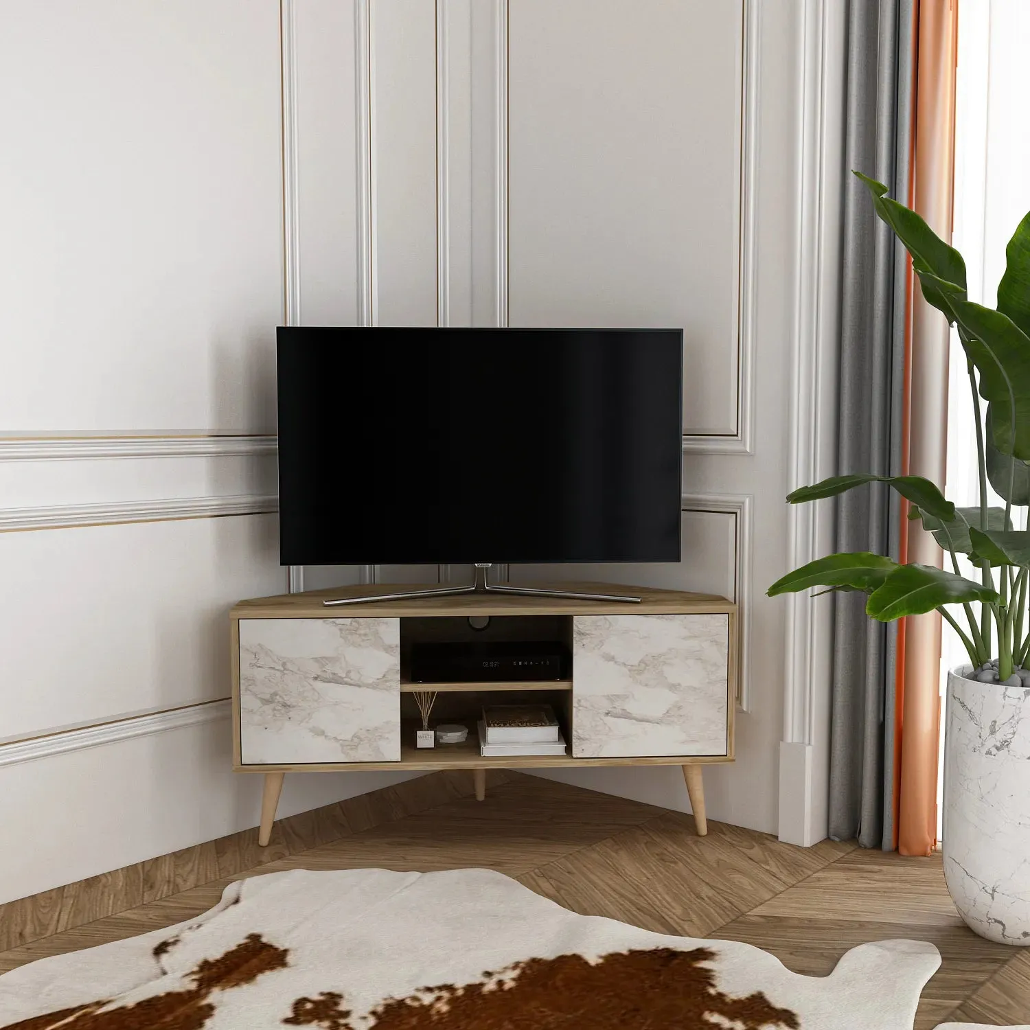 Lesson 47" Wide Corner TV Stand | Media Console Decorotika