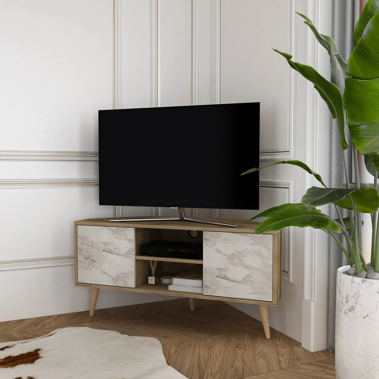 Lesson 47" Wide Corner TV Stand | Media Console Decorotika