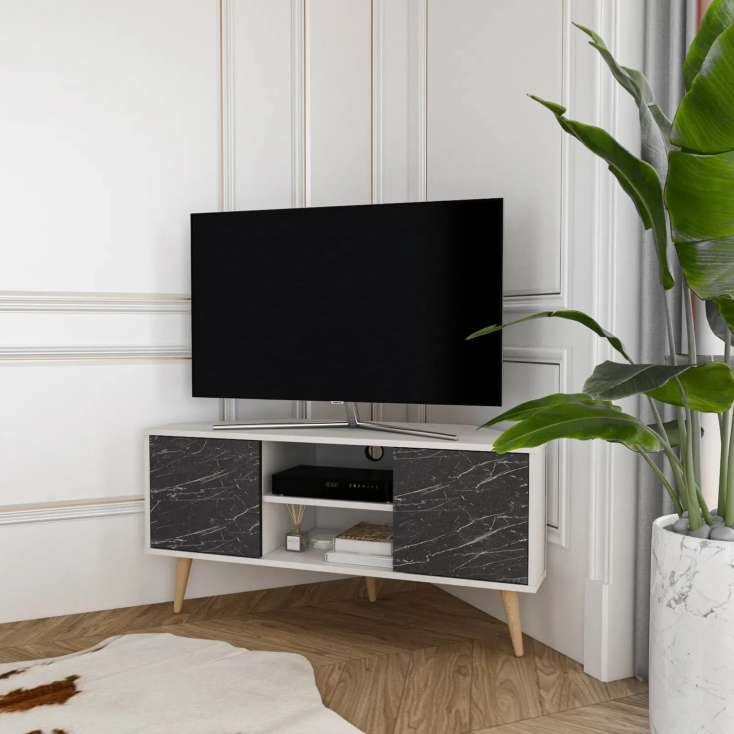 Lesson 47" Wide Corner TV Stand | Media Console Decorotika