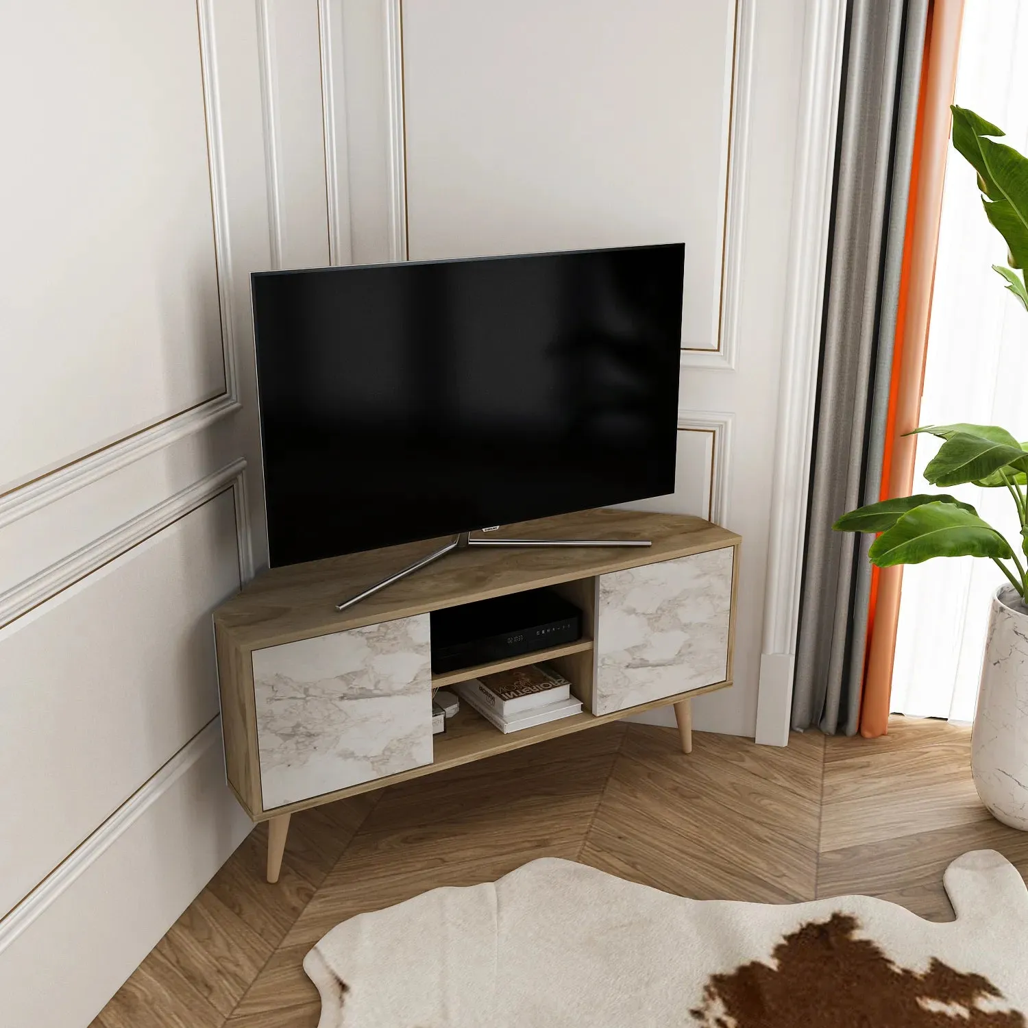 Lesson 47" Wide Corner TV Stand | Media Console Decorotika