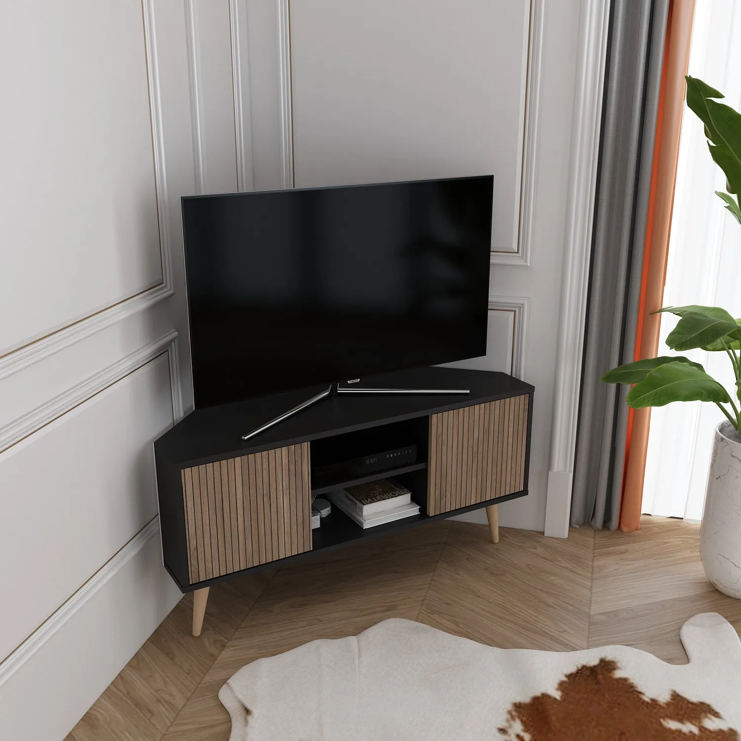 LESSON CORNER TV STAND BLACK ALINA Decorotika