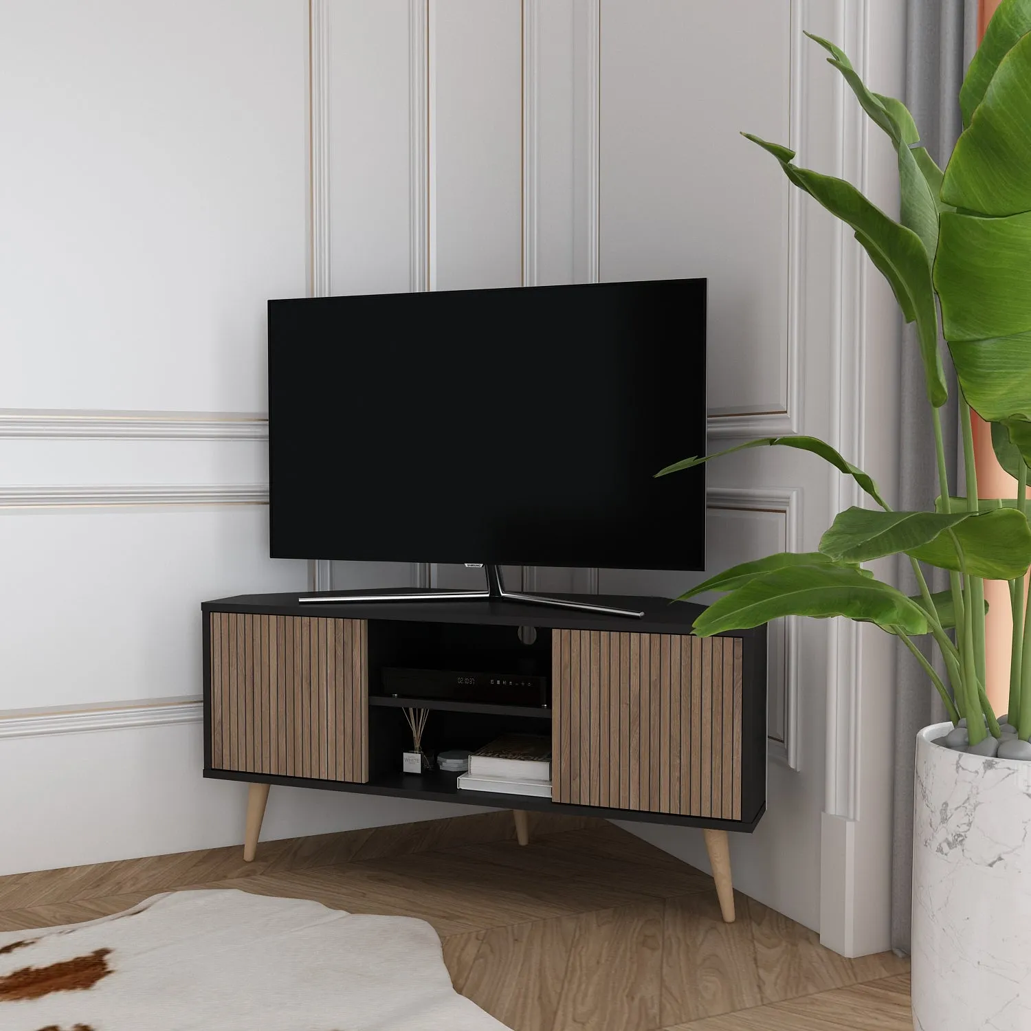LESSON CORNER TV STAND BLACK ALINA Decorotika