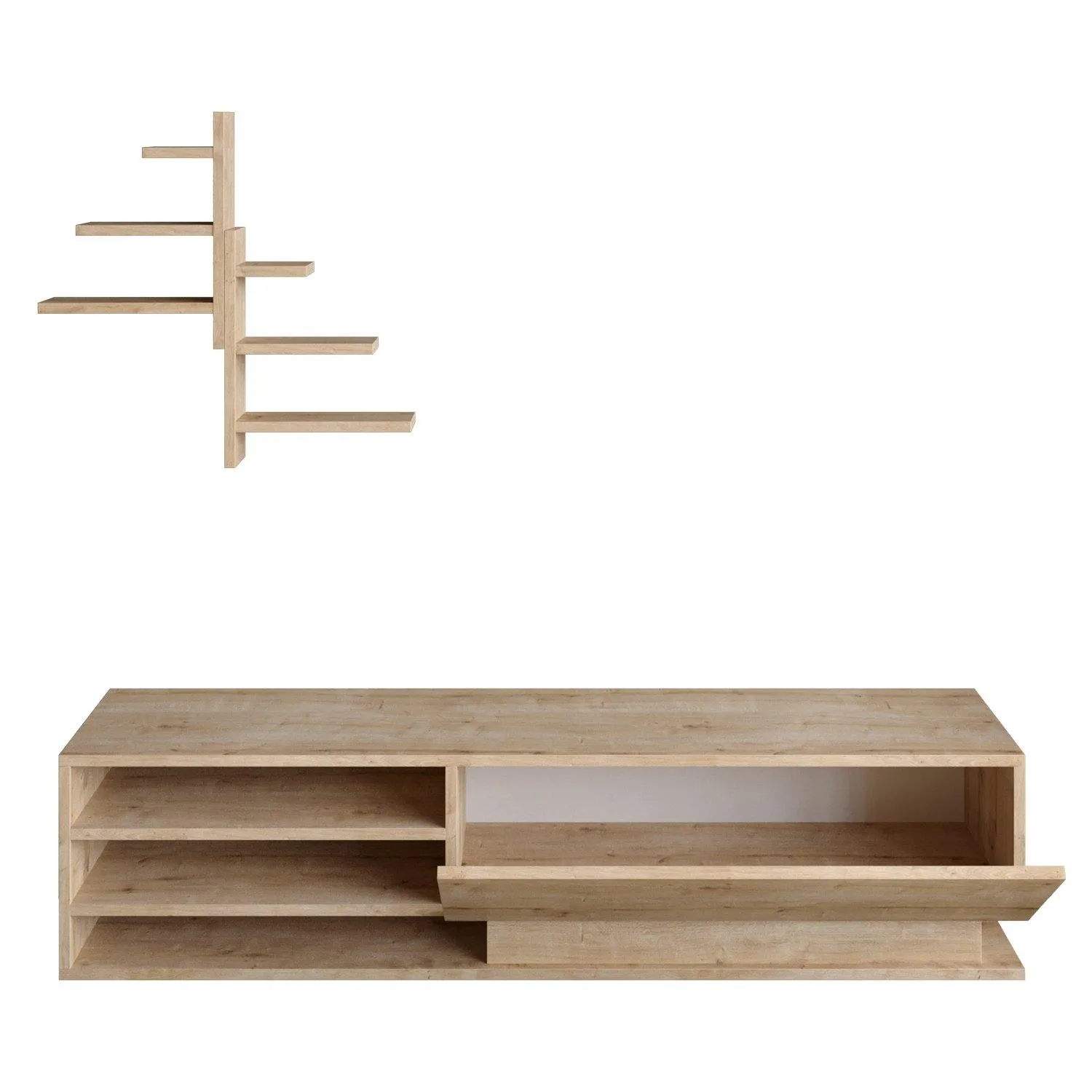 Linda TV Stand and Media Console with Cabinet, Wall Shelves for TVs up to 67" Decorotika