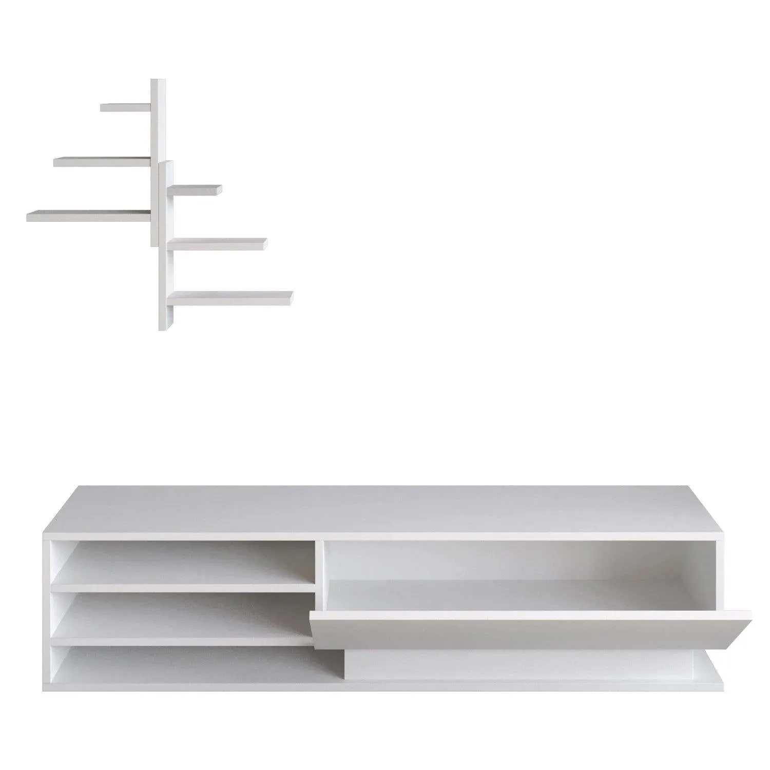 Linda TV Stand and Media Console with Cabinet, Wall Shelves for TVs up to 67" Decorotika