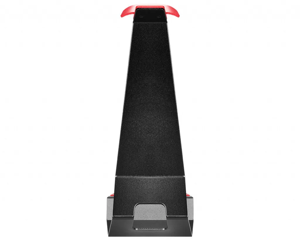 MSI HS01 Gaming Headset Stand 'Black with Red, Solid Metal Design, non slip base, Cable Organiser, Supports most headsets, Mobile holder'