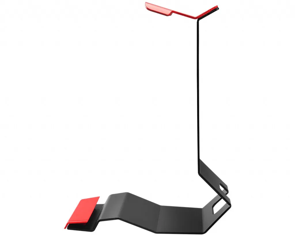 MSI HS01 Gaming Headset Stand 'Black with Red, Solid Metal Design, non slip base, Cable Organiser, Supports most headsets, Mobile holder'