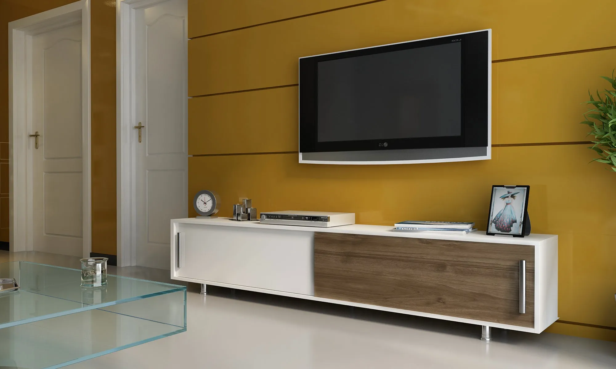 NEHIR TV STAND WHITE WALNUT Decorotika