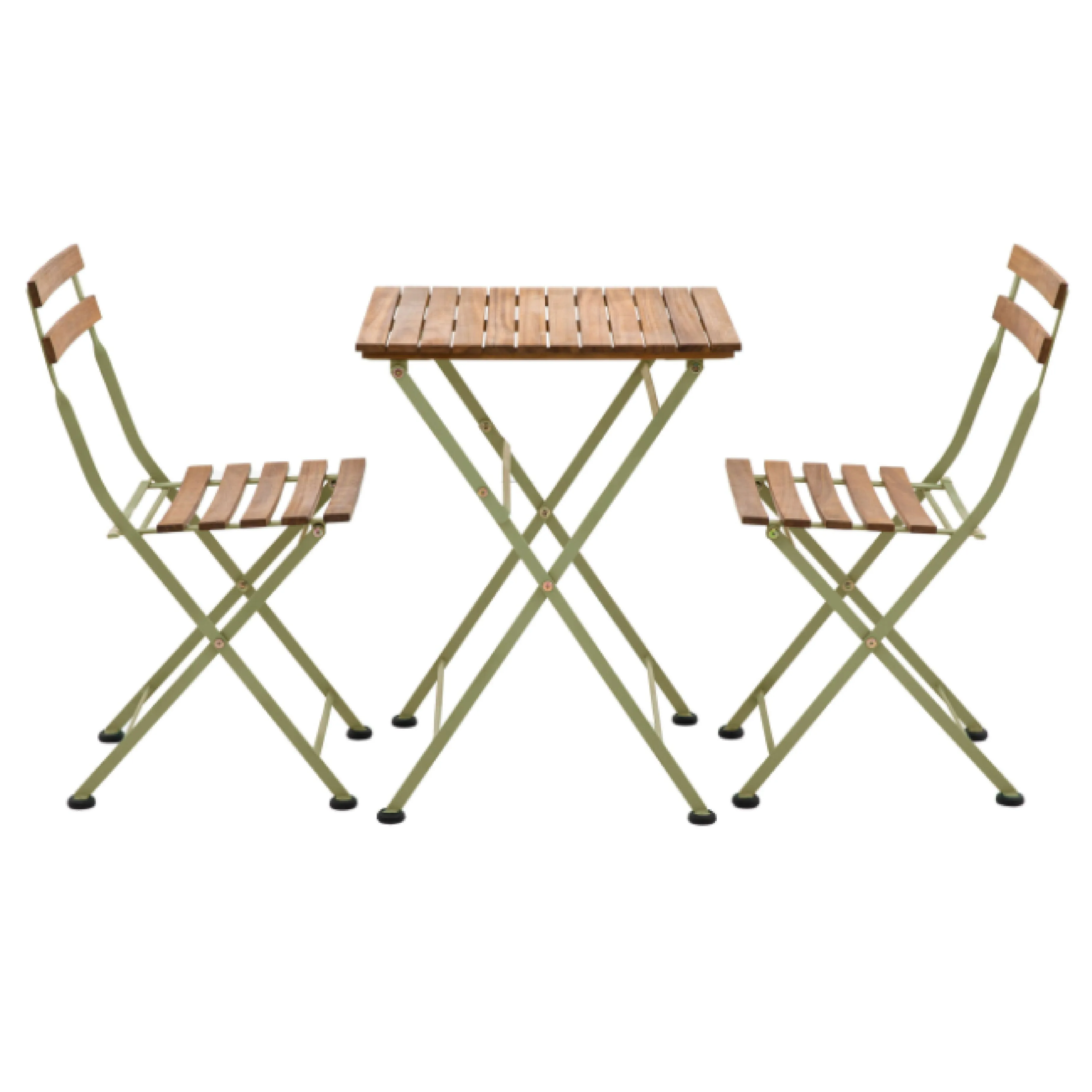 Outdoor Ronda 2 Seat Bistro Set | Natural Acacia, Green Steel