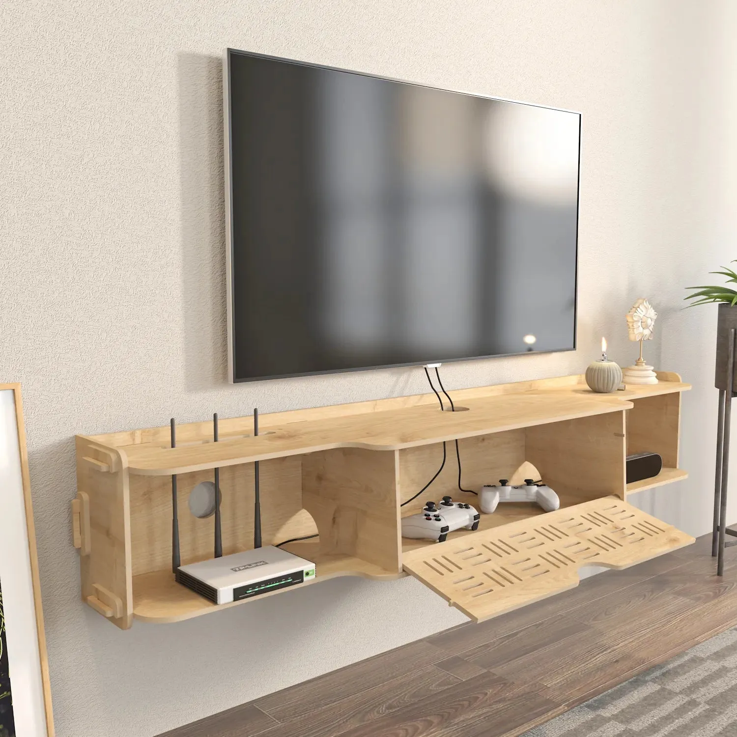 Pare 54" Wide Floating TV Stand and Media Console | MDF | Screwless Design Decorotika