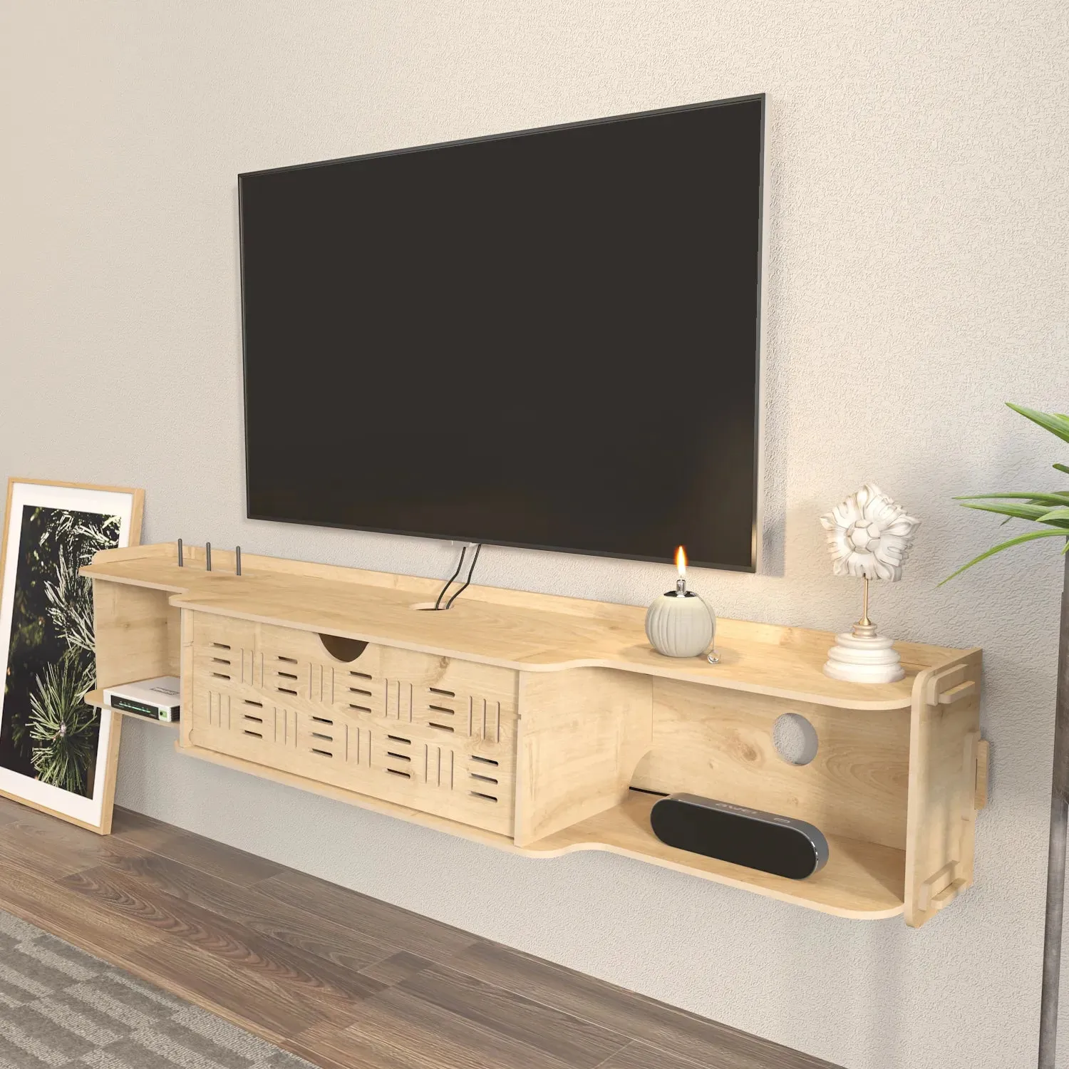 Pare 54" Wide Floating TV Stand and Media Console | MDF | Screwless Design Decorotika