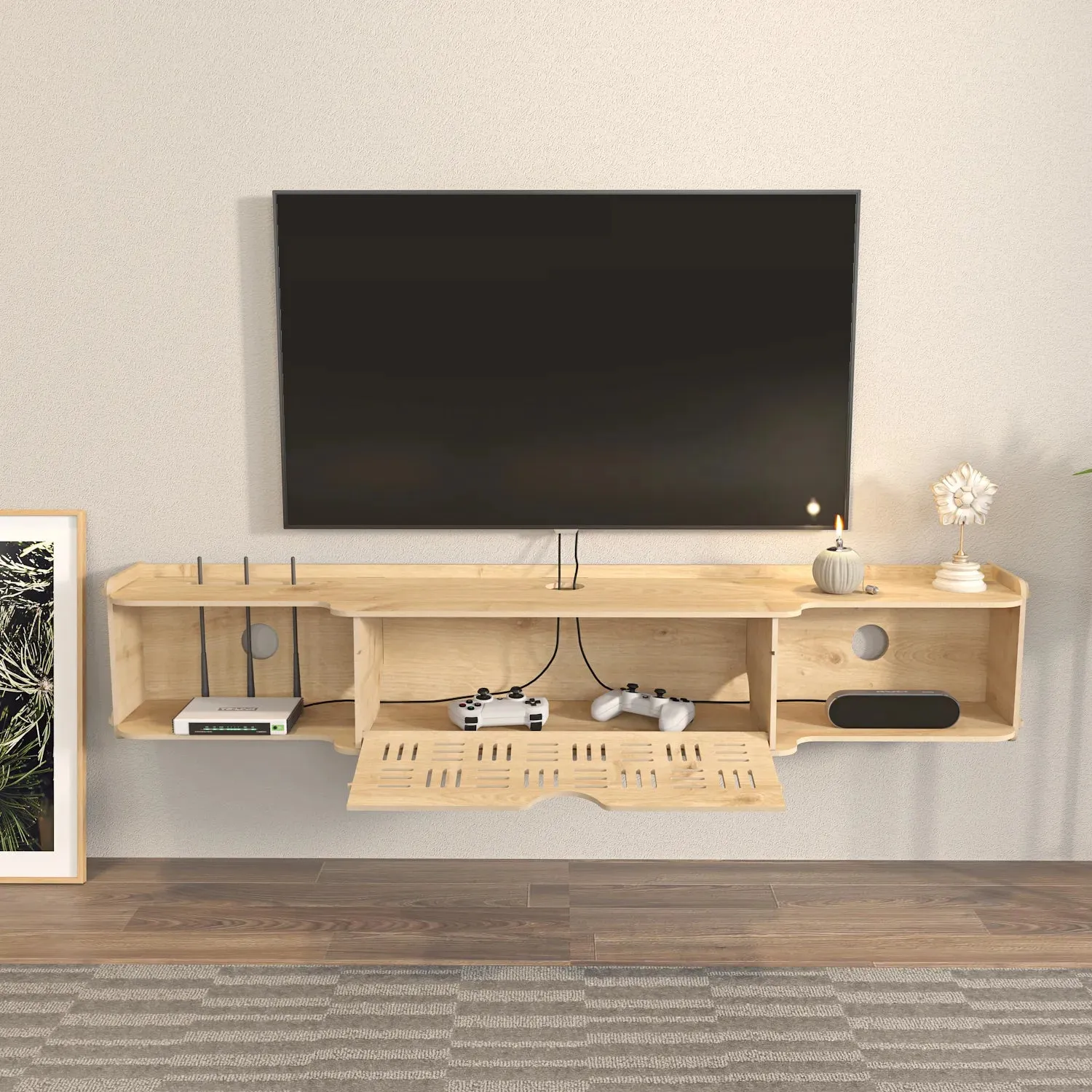 Pare 54" Wide Floating TV Stand and Media Console | MDF | Screwless Design Decorotika