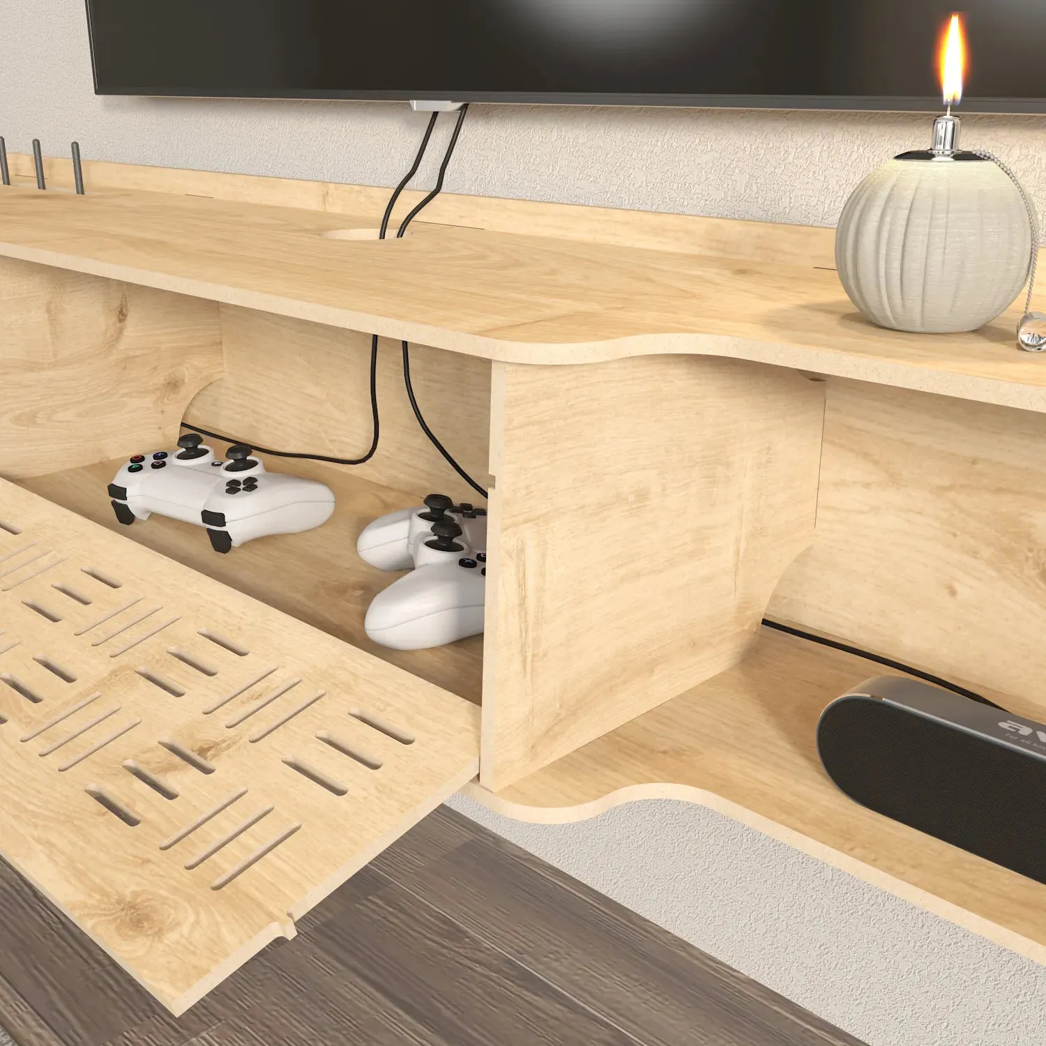 Pare 54" Wide Floating TV Stand and Media Console | MDF | Screwless Design Decorotika