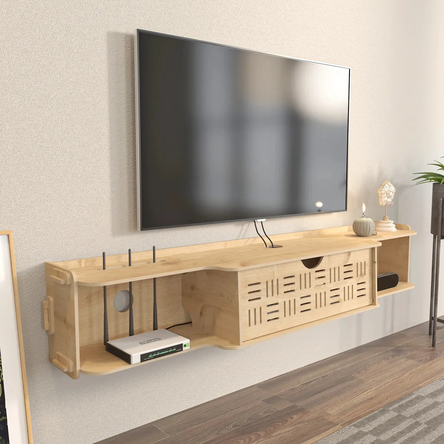 Pare 54" Wide Floating TV Stand and Media Console | MDF | Screwless Design Decorotika
