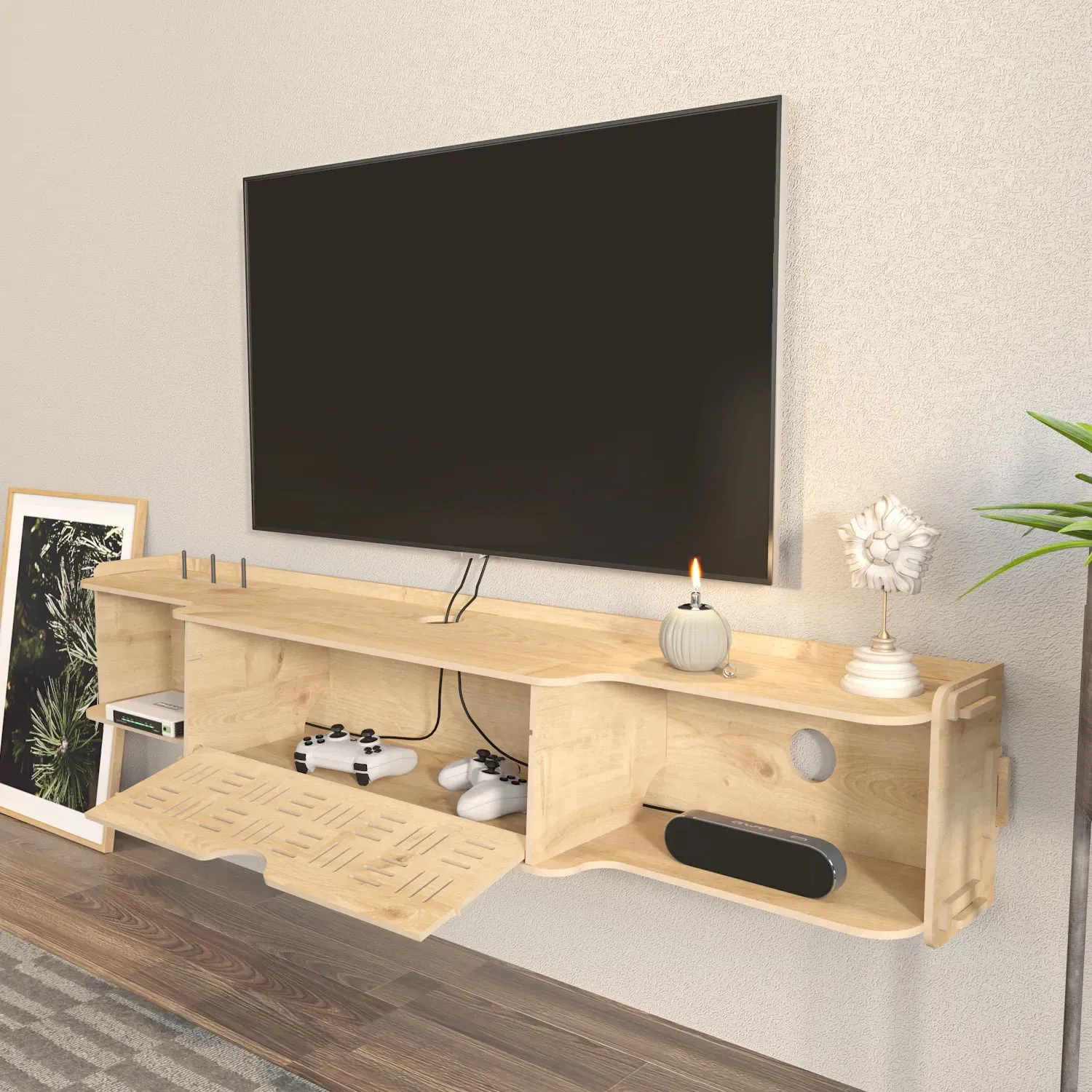 Pare 54" Wide Floating TV Stand and Media Console | MDF | Screwless Design Decorotika