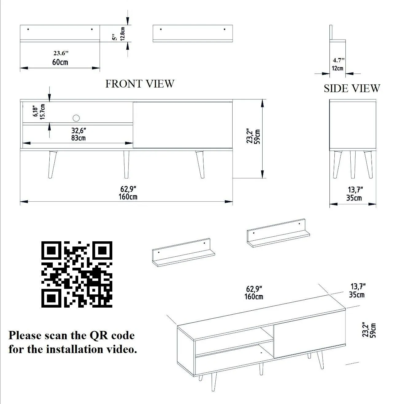 Pi 63" Wide TV Stand and Entertainment Center with Wall Shelves for TVs up to 72" Decorotika