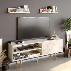 Pi 63" Wide TV Stand and Entertainment Center with Wall Shelves for TVs up to 72" Decorotika