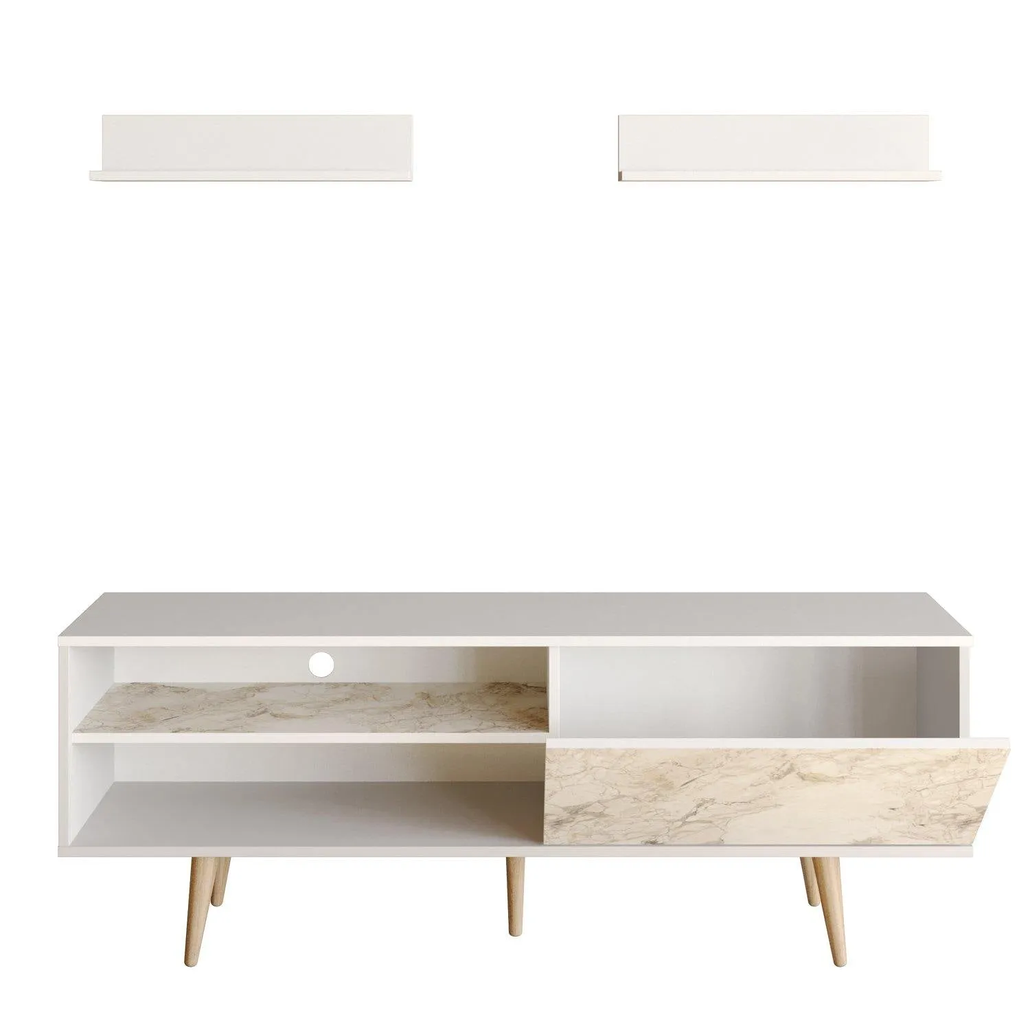 Pi 63" Wide TV Stand and Entertainment Center with Wall Shelves for TVs up to 72" Decorotika
