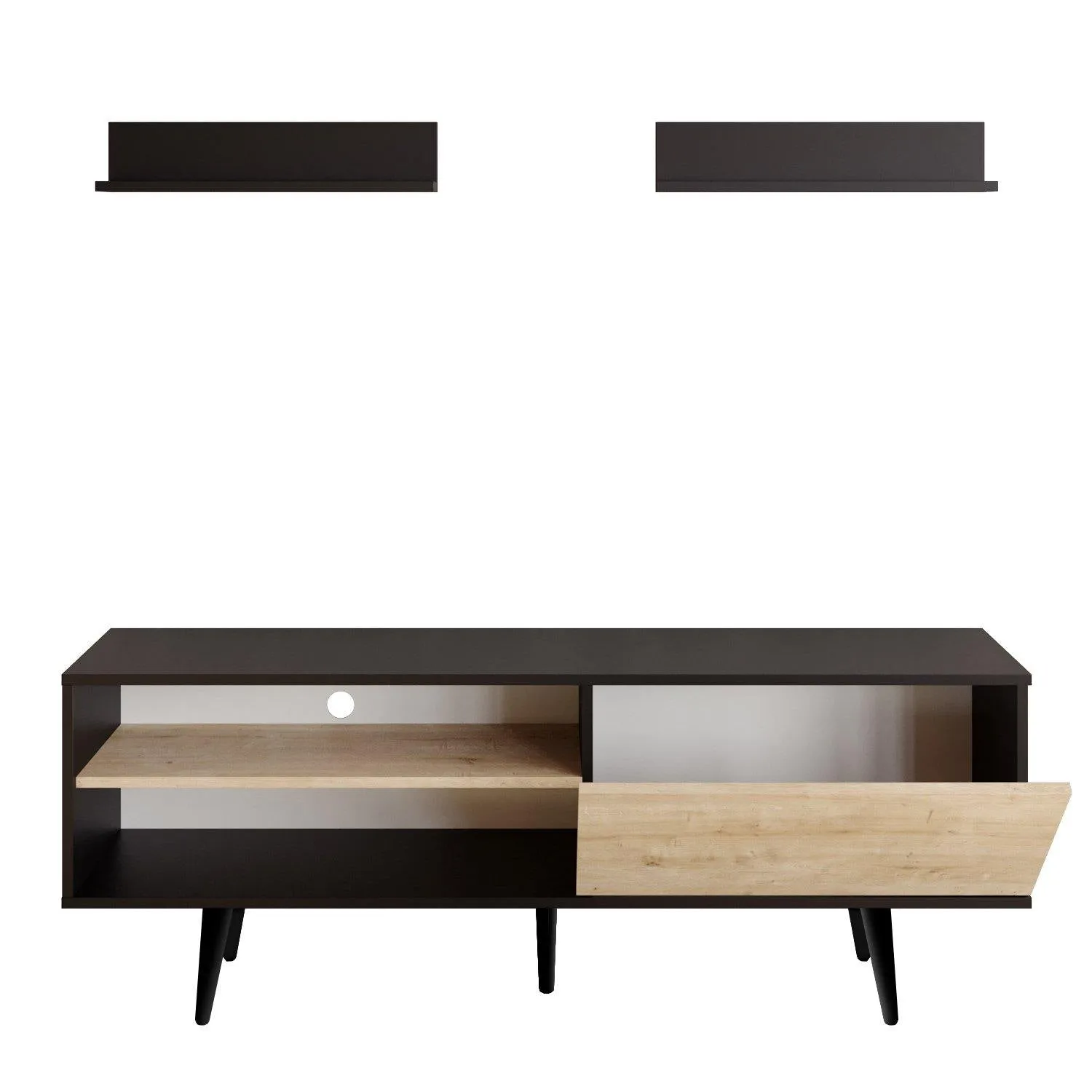 Pi 63" Wide TV Stand and Entertainment Center with Wall Shelves for TVs up to 72" Decorotika
