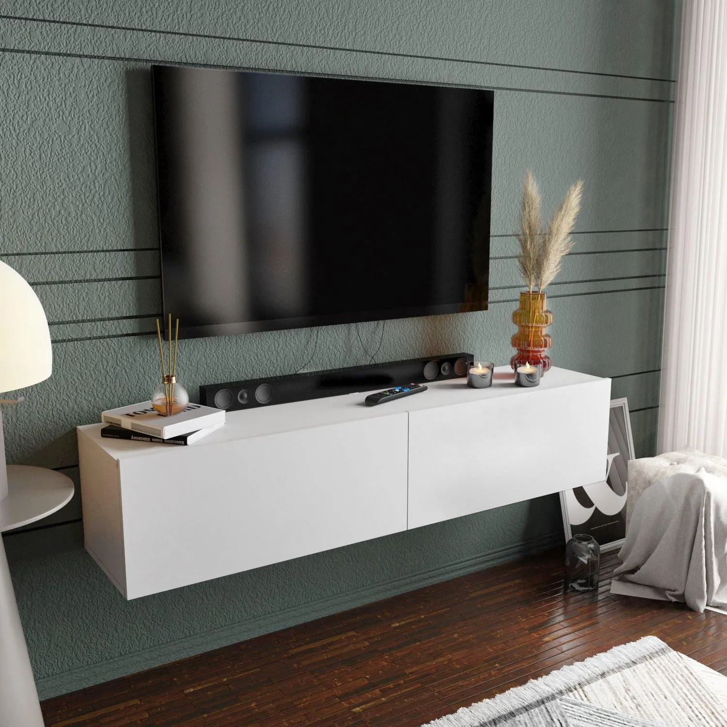 Poling 63" Wide Floating TV Stand and Media Console for TVs up to 70" Decorotika