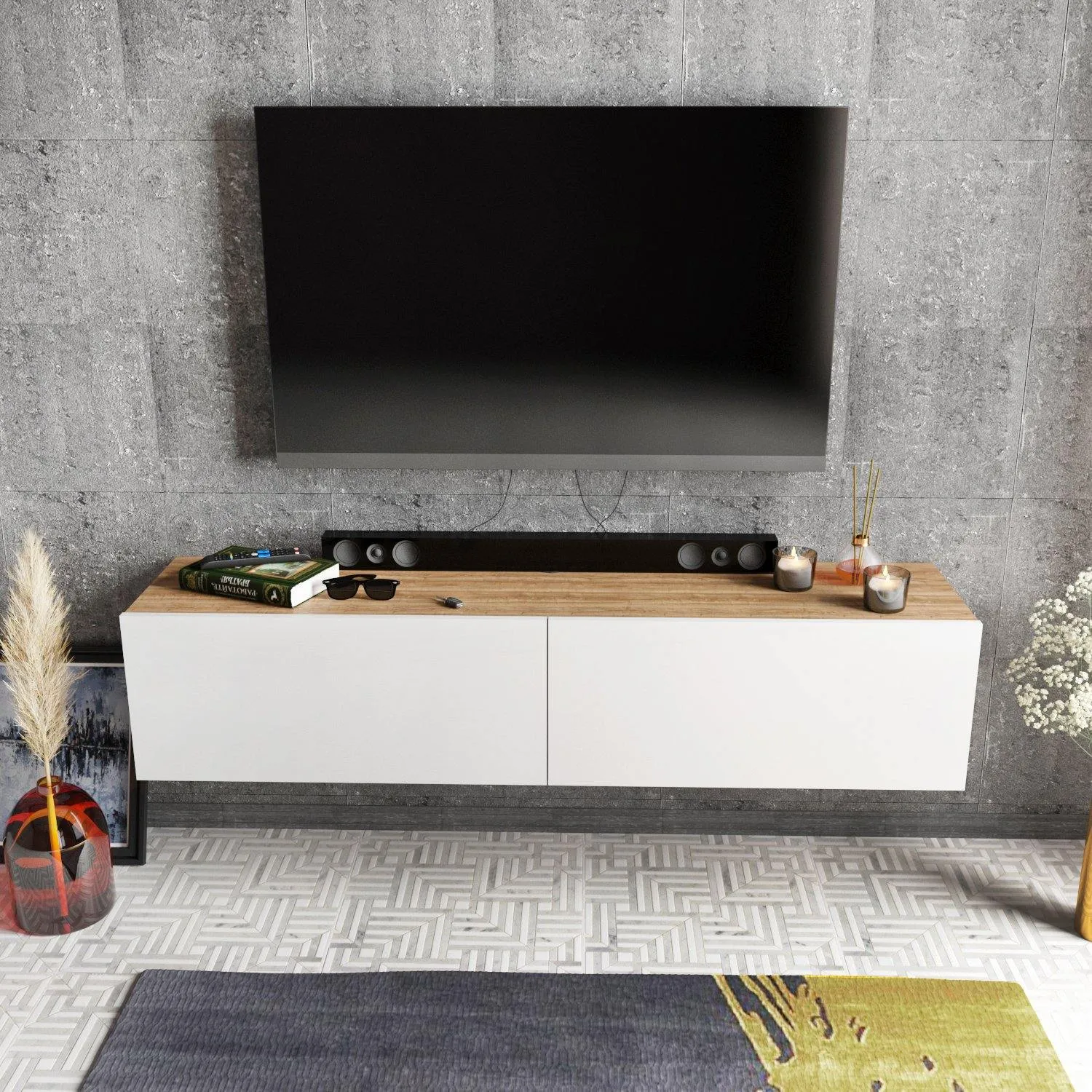 Poling 63" Wide Floating TV Stand and Media Console for TVs up to 70" Decorotika